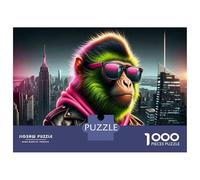 Puzzles De 1000 Pièces pour Adolescents Neon Monkey in Cityscape Puzzle Jeux Relaxants Cadeaux pour Femmes Cadeaux De Noël Et d'anniversaire 52x38cm/1000pcs