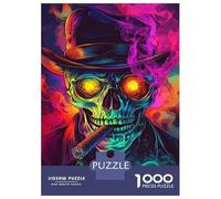 Puzzles De 1000 Pièces pour Adolescents Neon Skull Smoke -1 Puzzles pour Adultes Jeux Amusants Décoration Parfaite pour Un Anniversaire, Noël 52x38cm/1000pcs