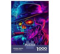 Puzzles De 1000 Pièces pour Adolescents Neon Skull with Cigar -2 Puzzle Adulte Jeu Manuel Amusant Et Humoristique Cadeau Anti-Stress 52x38cm/1000pcs