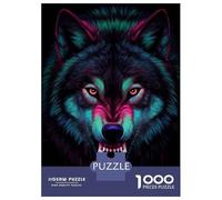 Puzzles De 1000 Pièces pour Adolescents Neon Wolf Portrait Puzzle Adulte Jeu Manuel Cadeaux pour Femmes pour Anniversaire, Noël 52x38cm/1000pcs