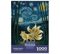 Puzzles De 1000 Pièces pour Adolescents Nine-Tailed Fox in Starry Night Puzzle Adulte Jeu Manuel Amusant Et Humoristique Cadeau Anti-Stress 38x26cm/1000pcs