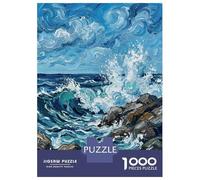 Puzzles De 1000 Pièces Pour Adolescents Ocean Wave Crashing on Rocks Painting Puzzles Pour Adolescents - Niveau De Difficulté : Difficile - Chaque Pièce Est Unique - Cadeau D'anniversaire, Cadeaux, 52