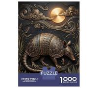 Puzzles De 1000 Pièces pour Adolescents Ornate Armadillo with Golden Sun and Clouds Puzzle pour Adolescents - Défi Difficile - Jeu Éducatif - Amusant en Famille Et Soirée Jeux 52x38cm/1000pcs