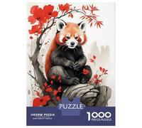 Puzzles de 1000 pièces pour adolescents Panda Rouge Japon Encre Art Puzzles pour Adultes Jeux de Relaxation Analyse et Logique pour Anniversaire, Noël 38 x 26 cm/1000 pièces