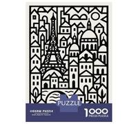 Puzzles De 1000 Pièces Pour Adolescents Paris Cityscape Black And White Illustration Puzzles Pour Adultes Améliorent La Mémoire Casse-tête Difficile Et Stimulant Jeux De Réflexion En Famille 52x38cm/1