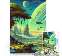 Puzzles de 1000 pièces pour Adolescents Paysage Extraterrestre Solarpunk avec vaisseaux spatiaux Jeu intellectuel Une œuvre d'art 38x26cm