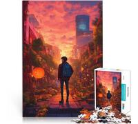 Puzzles de 1000 pièces pour Adolescents Paysage Urbain au Coucher du Soleil avec Une Silhouette Solitaire Jeu de Quiz Super Cadeau 38x26cm