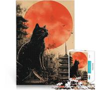 Puzzles de 1000 pièces pour Adolescents Paysage Urbain Japonais avec Chat Noir défi éducatif Œuvre d'art 75x50cm