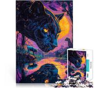 Puzzles de 1000 pièces pour Adolescents Peinture Couleur panthère Noire Jeux éducatifs avec Affiche et Feuille de Questions correspondantes 38x26cm