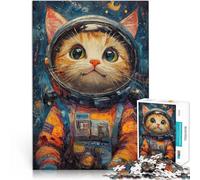 Puzzles de 1000 pièces pour Adolescents Peinture de Chat Astronaute Jeu Pratique avec des pièces de Formes aléatoires entièrement imbriquées 75x50cm