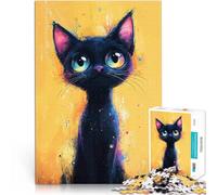 Puzzles de 1000 pièces pour Adolescents Peinture de Chat Noir Mignon Impossible Activités Amusantes à la Maison, Cadeaux d'anniversaire, Cadeaux de Voyage, 50x70cm