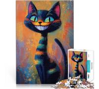 Puzzles de 1000 pièces pour Adolescents Peinture de Chat Souriant Assemblage du modèle Car C'est Un pour Toute la Famille 38x26cm