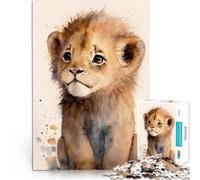 Puzzles de 1000 pièces pour Adolescents Peinture d'un bébé Lion Mignon Casse-tête Activités Amusantes à la Maison, Cadeaux d'anniversaire, Cadeaux de Voyage, 38x26cm