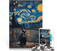 Puzzles de 1000 pièces pour Adolescents Pingouin dans la Nuit étoilée Jeu de Quiz Activités Amusantes à la Maison, Cadeaux d'anniversaire, Cadeaux de Voyage, 38x26cm