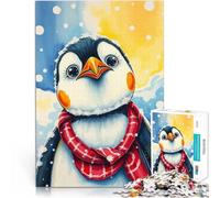 Puzzles de 1000 pièces pour Adolescents Pingouin Mignon en Hiver Apprentissage éducatif avec Affiche et Feuille de Questions correspondantes 75x50cm