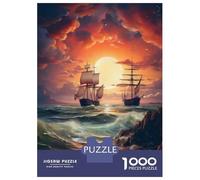 Puzzles De 1000 Pièces pour Adolescents Pirate Ship Sunset Ocean Puzzle pour Adolescents - Défi Difficile - Jeu Éducatif - Amusant en Famille Et Soirée Jeux 52x38cm/1000pcs