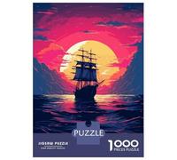 Puzzles De 1000 Pièces pour Adolescents Pirate Sunset Ship Pixel Puzzles pour Adultes Jeux De Société pour S'amuser en Famille Offrez-Leur des Cadeaux 38x26cm/1000pcs
