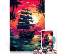 Puzzles de 1000 pièces pour Adolescents Pixel Art Lone Ship Coucher de Soleil Jeu Pratique Collection d'artistes, Beaux-Arts 38x26cm