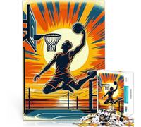 Puzzles de 1000 pièces pour Adolescents Pop Art de Basket-Ball au Coucher du Soleil Jeux éducatifs Cadeau Amusant 38x26cm