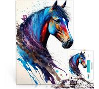 Puzzles de 1000 pièces pour Adolescents Portrait de Cheval Abstrait à l'aquarelle Jeu de Quiz décoration Murale 50x70cm