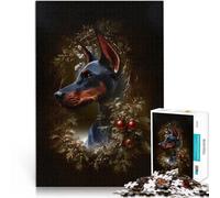 Puzzles de 1000 pièces pour Adolescents Portrait de Doberman avec des Baies Jeu intellectuel Idées Cadeaux 52x38cm