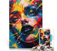 Puzzles de 1000 pièces pour Adolescents Portrait de Femme coloré avec des éclaboussures Jeu de Quiz Une œuvre d'art 38x26cm