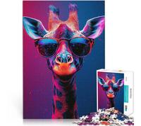 Puzzles de 1000 pièces pour Adolescents Portrait de Girafe néon Vibrant et Cool Casse-tête pour Super Cadeau 75x50cm