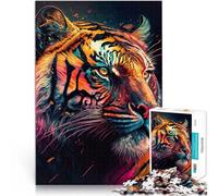 Puzzles de 1000 pièces pour Adolescents Portrait de Tigre coloré Jouets de Divertissement Familial Cadeau Amusant 38x26cm