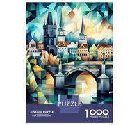 Puzzles De 1000 Pièces pour Adolescents Prague Geometric Skyline Art - Charles Bridge Cityscape Puzzle Adulte Jeu Manuel Amusant Et Humoristique Cadeau Anti-Stress 70x50cm/1000pcs