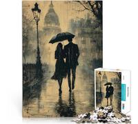 Puzzles de 1000 pièces pour Adolescents Promenade Romantique sous la Pluie - Style Fusain Jeu de Quiz Super Cadeau 50x70cm