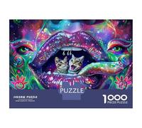 Puzzles De 1000 Pièces pour Adolescents Psychedelic Cats in Mouth Art Print Puzzle pour Adultes Jeu Familial Course De Vitesse Manuelle Cadeaux Uniques pour Anniversaire Et Noël 70x50cm/1000pcs