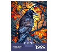 Puzzles De 1000 Pièces pour Adolescents Raven in Autumn Stained Glass Puzzles pour Adolescents, Jouets À Monter Soi-même, Analyse Et Logique, Cadeau d'anniversaire Ou De Noël 70x50cm/1000pcs