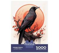 Puzzles De 1000 Pièces pour Adolescents Red Moon Raven Ink Puzzle pour Adultes Jeu Manuel D'assemblage De Motifs pour Anniversaire, Noël 38x26cm/1000pcs