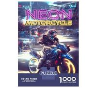 Puzzles De 1000 Pièces pour Adolescents Retro Neon Motorcycle Puzzle Jeux Relaxants Cadeaux pour Femmes Cadeaux De Noël Et d'anniversaire 38x26cm/1000pcs