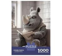 Puzzles De 1000 Pièces pour Adolescents Rhino Reading on Toilet Puzzle Adulte Jeu Manuel Améliore La Mémoire Réduit Le Stress Cadeaux 38x26cm/1000pcs