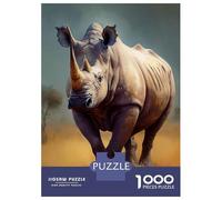 Puzzles De 1000 Pièces pour Adolescents Rhinoceros Oil Paint Puzzle À Monter Soi-même, Jouets pour S'amuser en Famille, Cadeau d'anniversaire Ou De Noël 38x26cm/1000pcs
