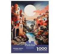 Puzzles De 1000 Pièces pour Adolescents Riviera Sunset Coastal Village Charm Puzzles pour Adultes Jeux De Société Cadeaux pour Femmes Stimule Le Cerveau 52x38cm/1000pcs