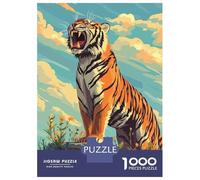 Puzzles De 1000 Pièces pour Adolescents Roaring Tiger in Floral Landscape Puzzle Jeux Relaxants Décoration Murale Cadeaux pour Les Amis Et La Famille 38x26cm/1000pcs
