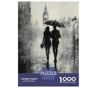 Puzzles De 1000 Pièces pour Adolescents Romantic Rainy Walk in London - Charcoal Style Puzzle Jeux De Famille Décoration Intérieure Cadeaux d'anniversaire Uniques 38x26cm/1000pcs