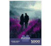 Puzzles De 1000 Pièces pour Adolescents Romantic Walk Through Lavender Purple Fields in Charcoal Style Puzzle Jeux Relaxants Cadeaux pour Femmes Cadeaux De Noël Et d'anniversaire 38x26cm/1000pcs