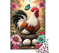 Puzzles De 1000 Pièces pour Adolescents Rooster Nest Eggs Butterflies Flowers Artwork Puzzles pour Adultes Vacances À La Maison Tuer Le Temps Entraîner Son Cerveau Et Ses Mains Cadeau d'anniversaire,