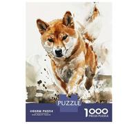 Puzzles De 1000 Pièces pour Adolescents Running Shiba Inu Watercolor Puzzles pour Adolescents, Jouets À Monter Soi-même, Analyse Et Logique, Cadeau d'anniversaire Ou De Noël 38x26cm/1000pcs