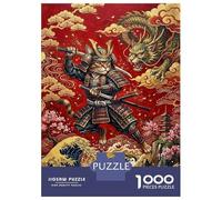 Puzzles De 1000 Pièces pour Adolescents Samurai Cat Vs. Dragon Puzzle pour Adultes, Jeu De Réflexion, Anti-Stress, Cadeau d'anniversaire Ou De Noël 52x38cm/1000pcs