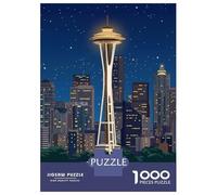 Puzzles De 1000 Pièces pour Adolescents Seattle Space Needle at Night Puzzle pour Adolescents Anti-Stress Chaque Pièce Est Unique - Idéal comme Cadeau pour Toute La Famille 52x38cm/1000pcs
