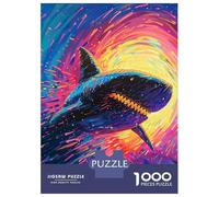Puzzles De 1000 Pièces pour Adolescents Shark in Neon Galaxy Puzzles pour Adolescents - Jeu Manuel pour Améliorer La Mémoire - Cadeaux pour Les Amis Et La Famille 38x26cm/1000pcs
