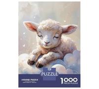 Puzzles De 1000 Pièces pour Adolescents Sleeping Lamb on Clouds Watercolor Puzzle pour Adultes Jeux Amusants Améliorent La Mémoire Aide À Exercer Le Cerveau 52x38cm/1000pcs