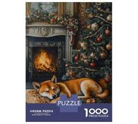 Puzzles De 1000 Pièces pour Adolescents Sleeping Shiba Inu Christmas Fireplace Shiba Inu Christmas Art Puzzles pour Adultes Jeux Amusants Décoration Parfaite pour Un Anniversaire, Noël 70x50cm/1000pc