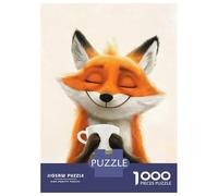 Puzzles De 1000 Pièces pour Adolescents Smiling Fox with Coffee Puzzles pour Adolescents - Jeu Manuel pour Améliorer La Mémoire - Cadeaux pour Les Amis Et La Famille 38x26cm/1000pcs