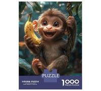Puzzles De 1000 Pièces pour Adolescents Smiling Monkey with Banana Puzzles pour Adultes Jeux Anti-Stress Analyse Et Logique Cadeaux d'anniversaire Uniques 38x26cm/1000pcs