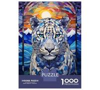 Puzzles De 1000 Pièces pour Adolescents Snow Leopard Stained Glass Puzzle Adulte Jeu Manuel Cadeaux pour Femmes pour Anniversaire, Noël 70x50cm/1000pcs